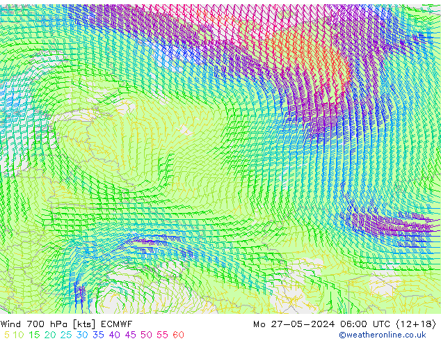 Wind 700 hPa ECMWF Mo 27.05.2024 06 UTC