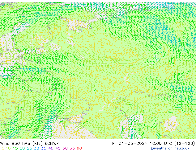 Wind 850 hPa ECMWF Fr 31.05.2024 18 UTC