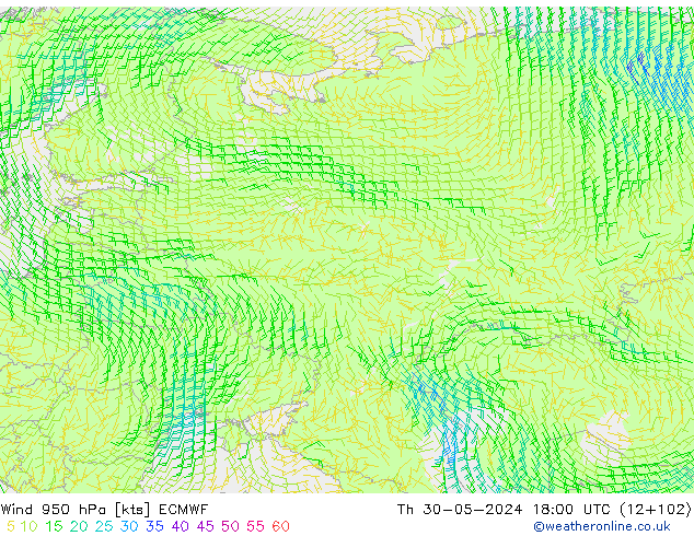 Wind 950 hPa ECMWF Th 30.05.2024 18 UTC