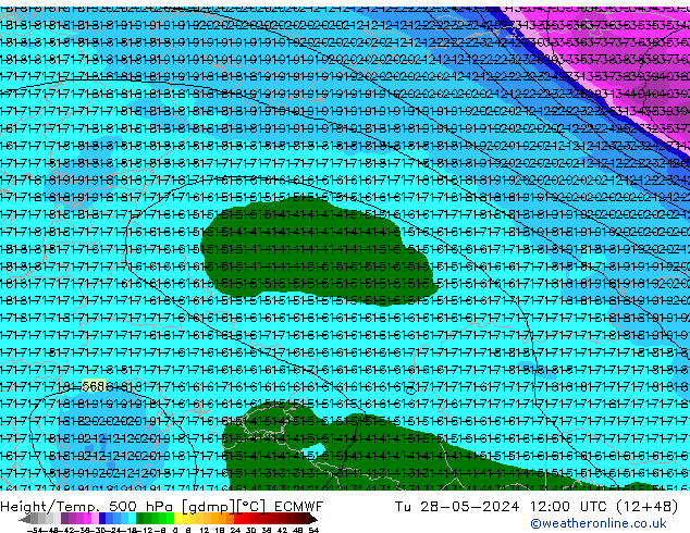 Z500/Yağmur (+YB)/Z850 ECMWF Sa 28.05.2024 12 UTC