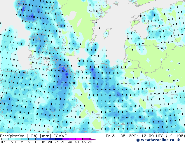 Precipitation (12h) ECMWF Fr 31.05.2024 00 UTC