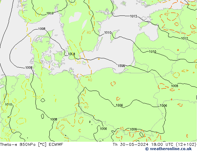 Theta-e 850hPa ECMWF Th 30.05.2024 18 UTC