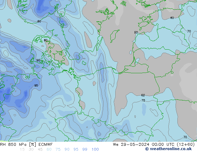 RH 850 hPa ECMWF We 29.05.2024 00 UTC