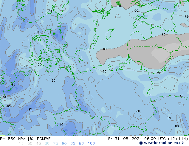 RH 850 hPa ECMWF  31.05.2024 06 UTC