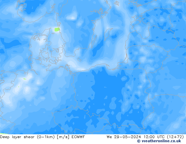 Deep layer shear (0-1km) ECMWF We 29.05.2024 12 UTC