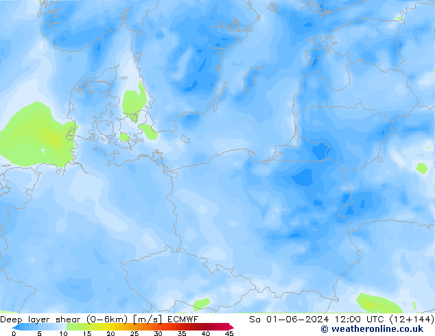 Deep layer shear (0-6km) ECMWF Cts 01.06.2024 12 UTC