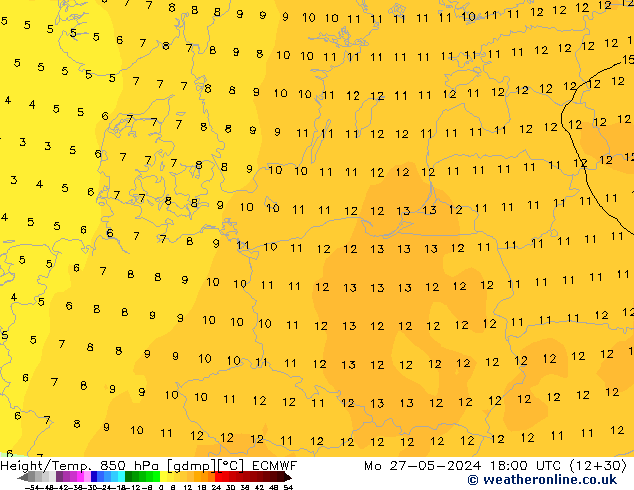 Z500/Rain (+SLP)/Z850 ECMWF pon. 27.05.2024 18 UTC