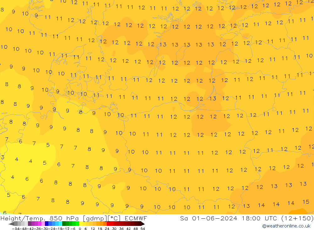 Hoogte/Temp. 850 hPa ECMWF za 01.06.2024 18 UTC
