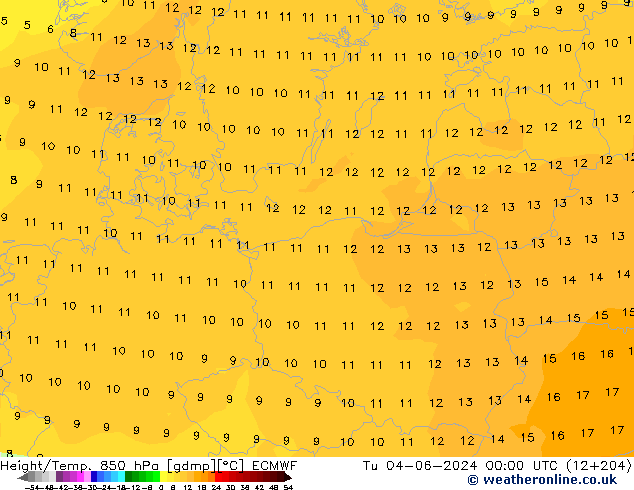 Height/Temp. 850 hPa ECMWF wto. 04.06.2024 00 UTC