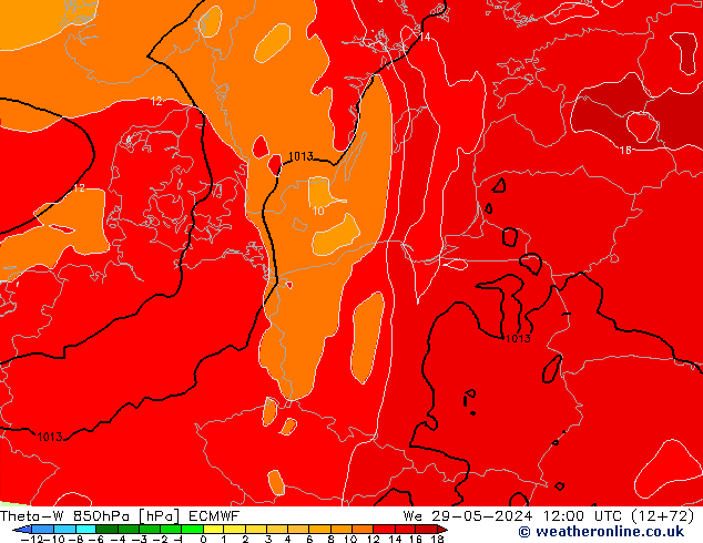 Theta-W 850hPa ECMWF  29.05.2024 12 UTC