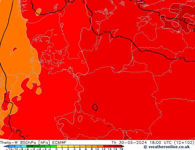 Theta-W 850hPa ECMWF Th 30.05.2024 18 UTC