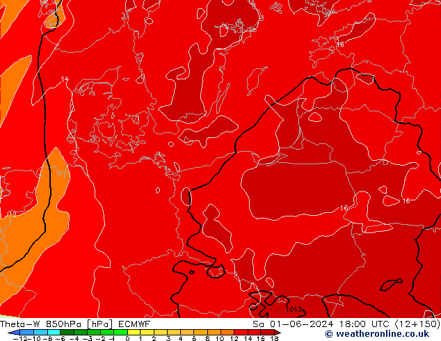 Theta-W 850hPa ECMWF Sa 01.06.2024 18 UTC