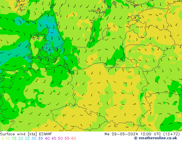 Vent 10 m ECMWF mer 29.05.2024 12 UTC