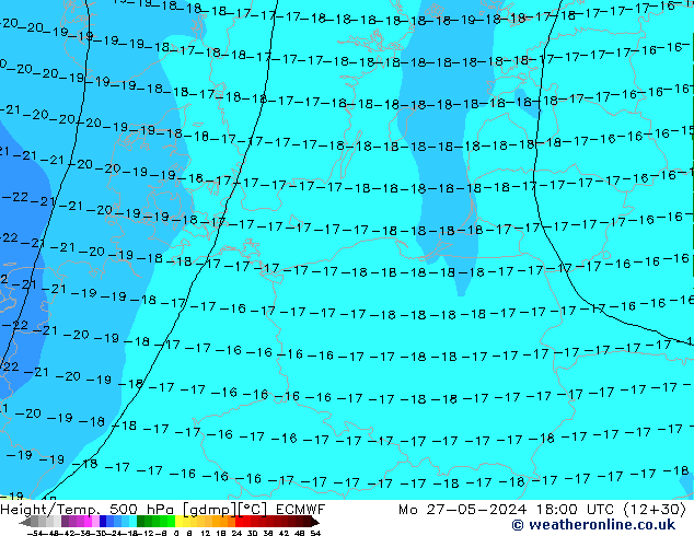 Z500/Rain (+SLP)/Z850 ECMWF pon. 27.05.2024 18 UTC