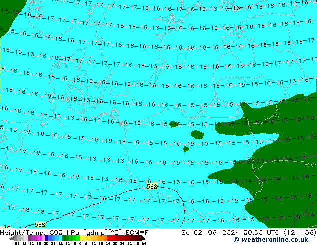 Height/Temp. 500 hPa ECMWF So 02.06.2024 00 UTC