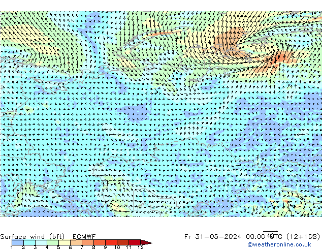  10 m (bft) ECMWF  31.05.2024 00 UTC