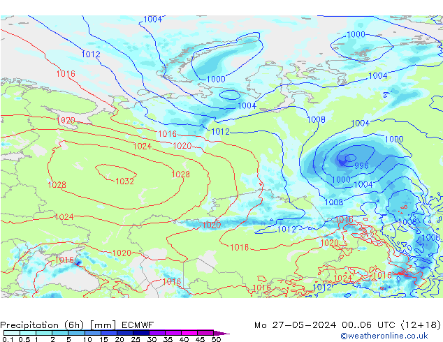 Z500/Rain (+SLP)/Z850 ECMWF  27.05.2024 06 UTC