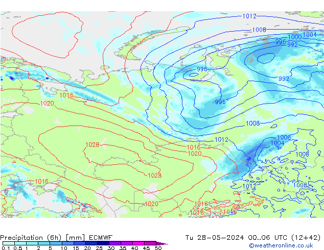 Z500/Rain (+SLP)/Z850 ECMWF Tu 28.05.2024 06 UTC