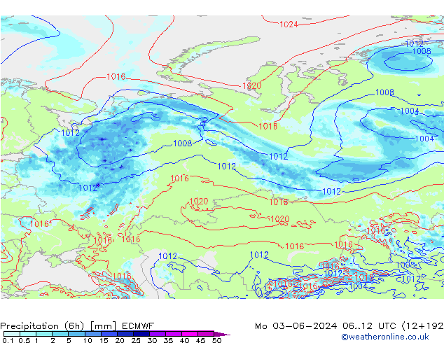 Z500/Rain (+SLP)/Z850 ECMWF Mo 03.06.2024 12 UTC