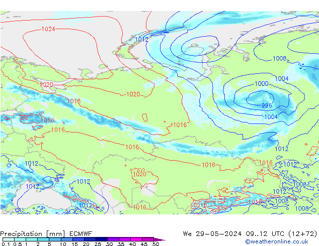 Srážky ECMWF St 29.05.2024 12 UTC