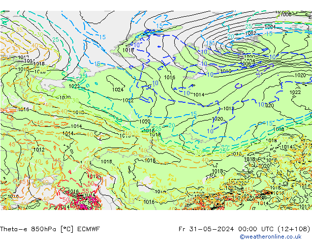 Theta-e 850hPa ECMWF Fr 31.05.2024 00 UTC