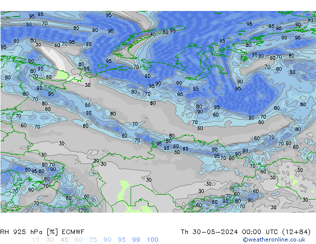 RH 925 hPa ECMWF gio 30.05.2024 00 UTC