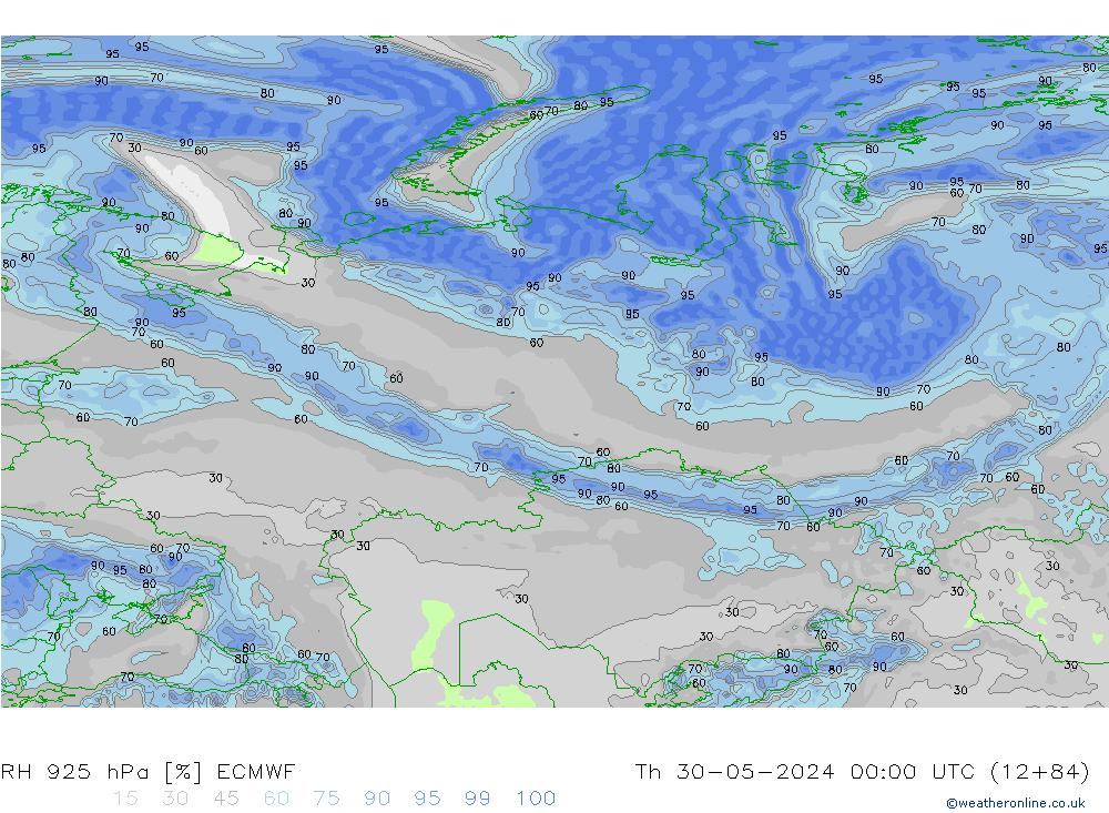 RH 925 hPa ECMWF gio 30.05.2024 00 UTC