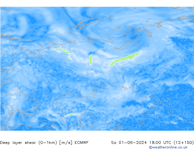 Deep layer shear (0-1km) ECMWF sab 01.06.2024 18 UTC