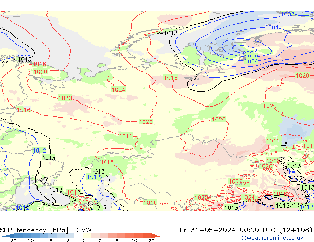 SLP tendency ECMWF Fr 31.05.2024 00 UTC