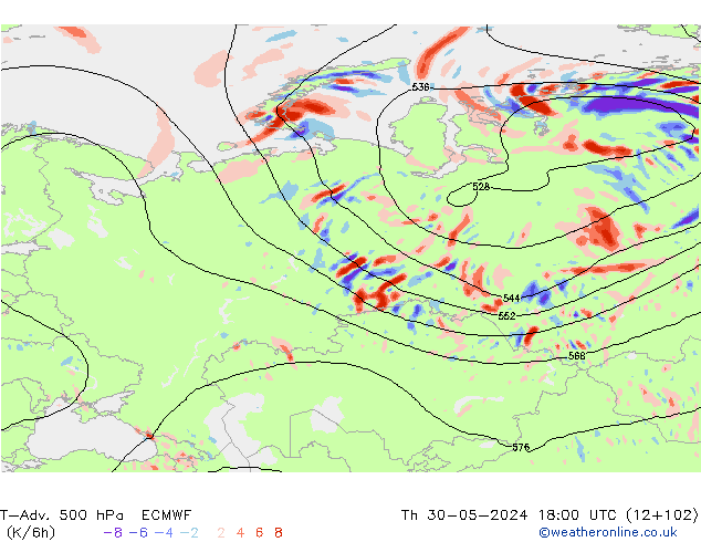 T-Adv. 500 hPa ECMWF Čt 30.05.2024 18 UTC