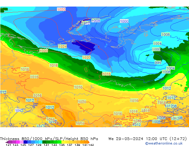 Thck 850-1000 hPa ECMWF We 29.05.2024 12 UTC