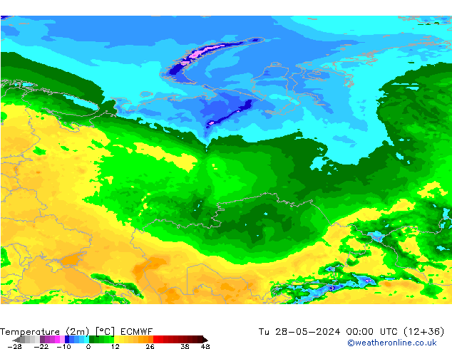 Temperaturkarte (2m) ECMWF Di 28.05.2024 00 UTC