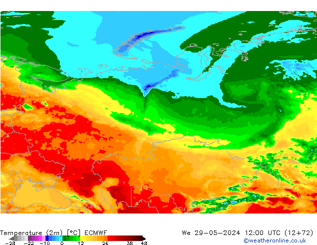 Temperature (2m) ECMWF We 29.05.2024 12 UTC