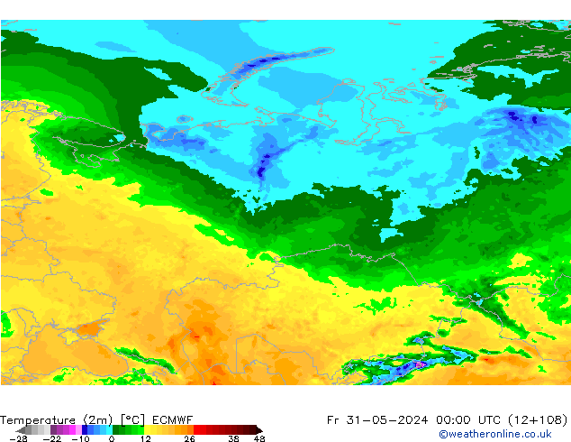 Temperatura (2m) ECMWF vie 31.05.2024 00 UTC