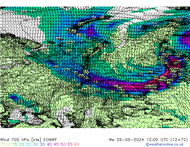 Wind 700 hPa ECMWF We 29.05.2024 12 UTC