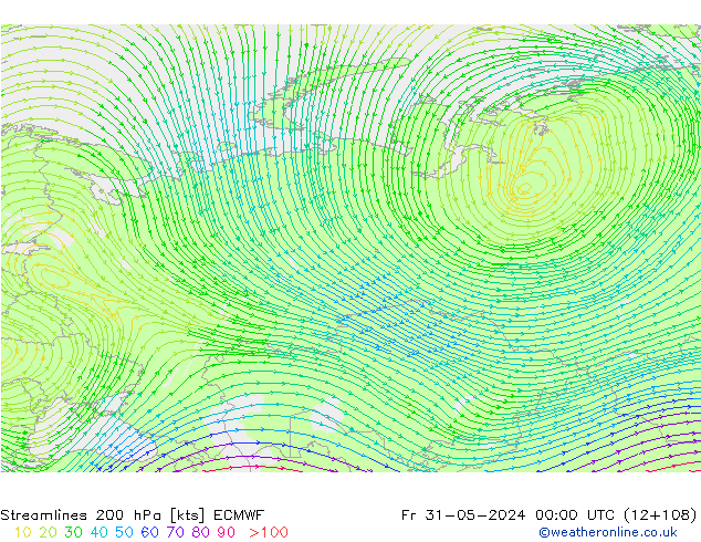 Linha de corrente 200 hPa ECMWF Sex 31.05.2024 00 UTC