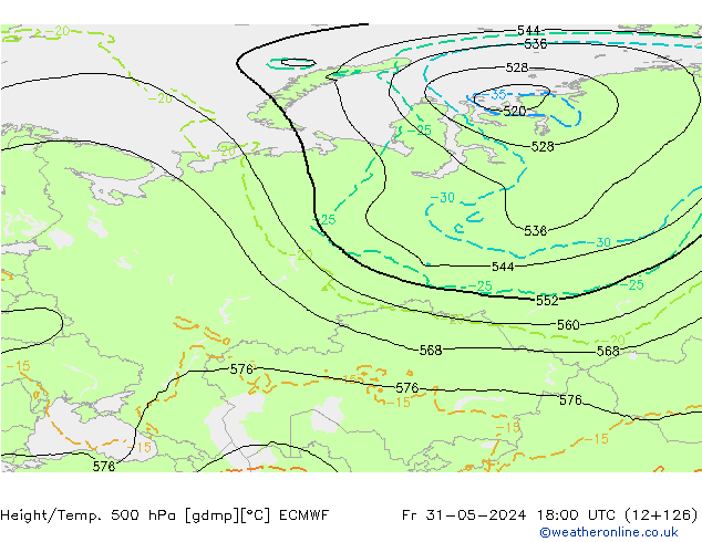 Z500/Rain (+SLP)/Z850 ECMWF Fr 31.05.2024 18 UTC