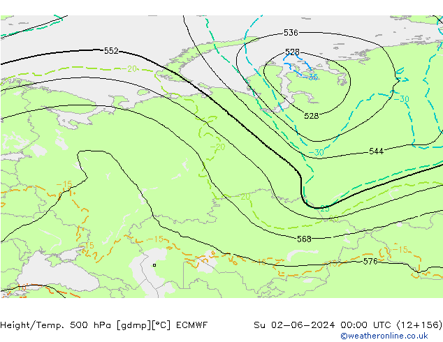 Z500/Yağmur (+YB)/Z850 ECMWF Paz 02.06.2024 00 UTC