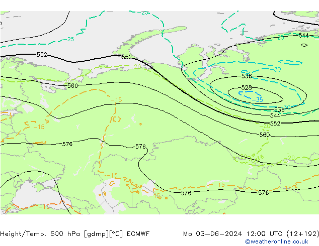 Z500/Rain (+SLP)/Z850 ECMWF lun 03.06.2024 12 UTC