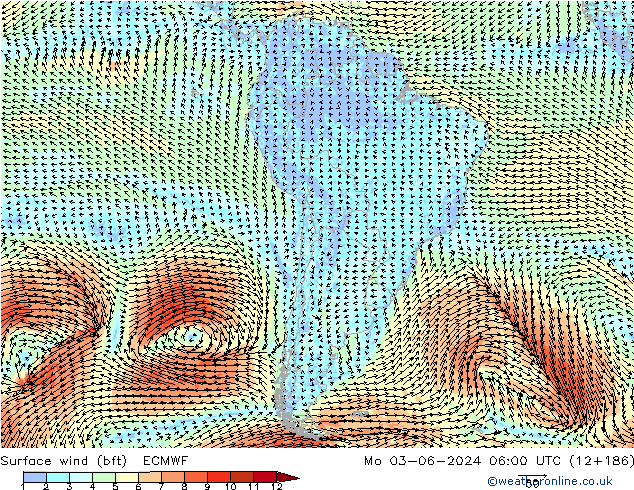  10 m (bft) ECMWF  03.06.2024 06 UTC