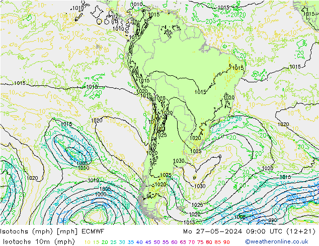 Isotachs (mph) ECMWF Seg 27.05.2024 09 UTC