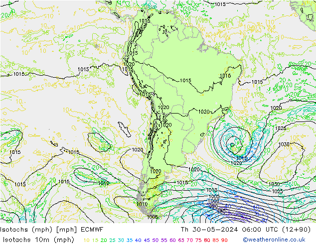 Eşrüzgar Hızları mph ECMWF Per 30.05.2024 06 UTC