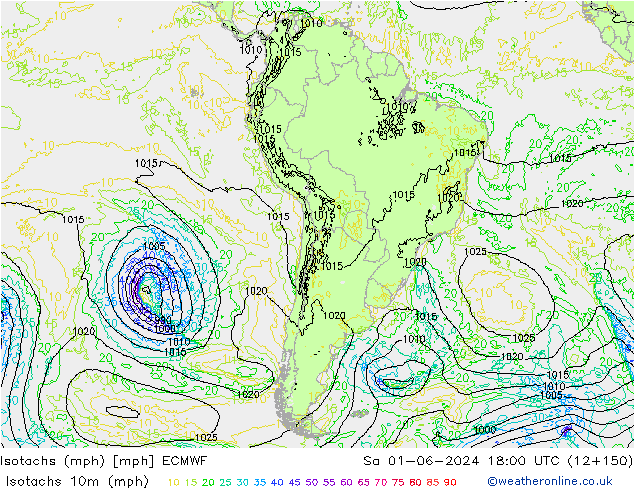 Isotachen (mph) ECMWF za 01.06.2024 18 UTC