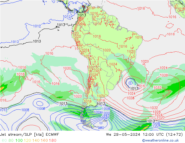 Jet stream ECMWF Qua 29.05.2024 12 UTC