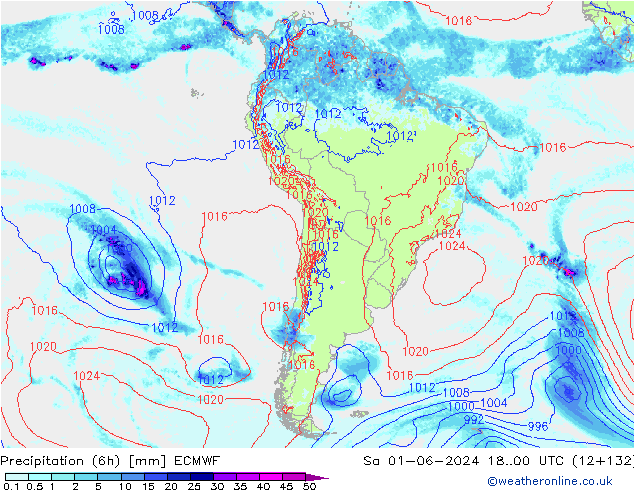 Precipitation (6h) ECMWF So 01.06.2024 00 UTC