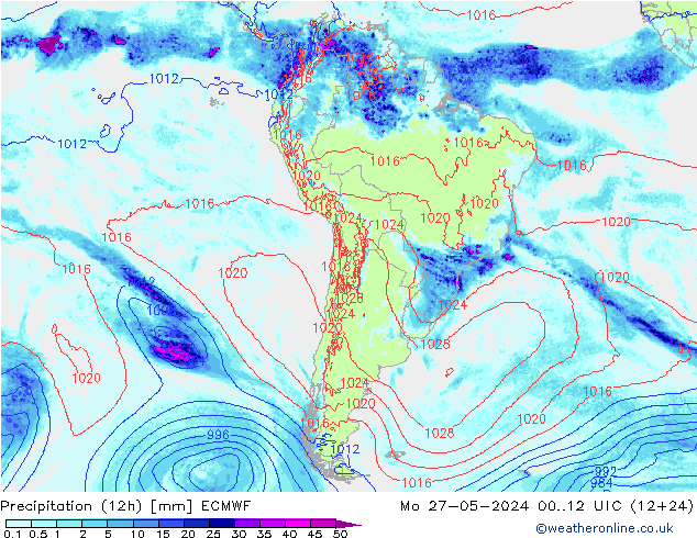 Precipitazione (12h) ECMWF lun 27.05.2024 12 UTC