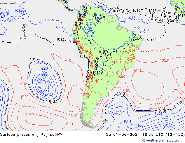 Pressione al suolo ECMWF sab 01.06.2024 18 UTC