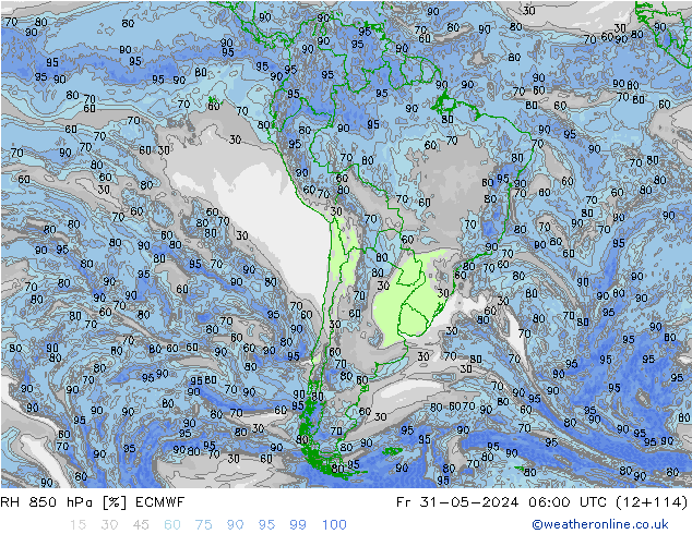 RH 850 hPa ECMWF Sex 31.05.2024 06 UTC