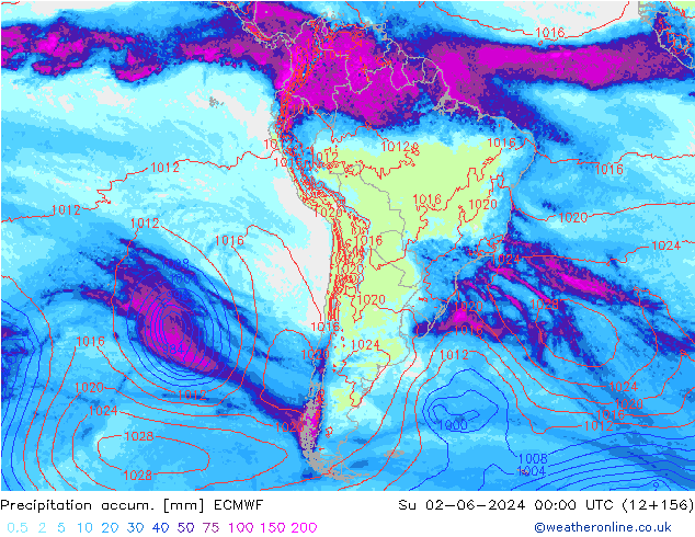 Precipitation accum. ECMWF Su 02.06.2024 00 UTC