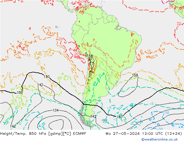 Z500/Yağmur (+YB)/Z850 ECMWF Pzt 27.05.2024 12 UTC